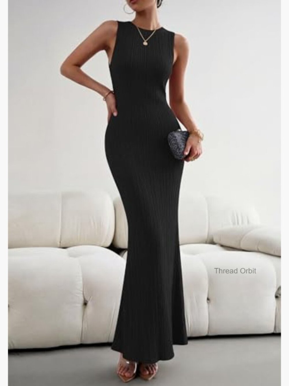 Sleeveless Maxi Bodycon Dress Ribbed Knit Casual Summer Wedding Guest - Picture 2 of 7